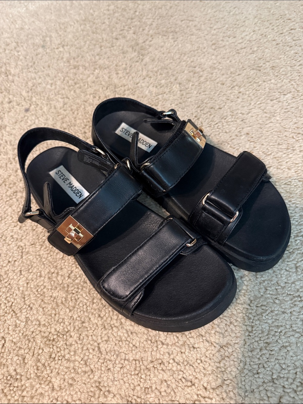 Steve Madden  Black Sandal with Gold Accent Buckles
